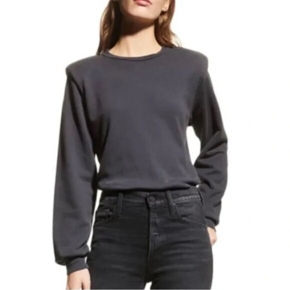 MOTHER Denim Push & Shove Padded Shoulder Gray Faded Black Sweatshirt pullover L - Picture 1 of 14